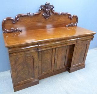 19th century Mahogany sideboard with raised back to three drawers and four cupboard doors, 140cm x 169cm