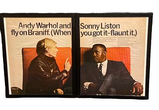 2 Vintage Magazine Ads with ANDY WARHOL & SONNY LISTON 