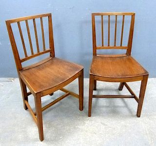 Set of six mahogany dining chairs with solid seats on front tapered leg supports, 88cm high,