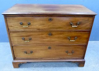 19th century mahogany chest of three long graduated drawers on bracket feet, 86cm x 110cm x 55cm,