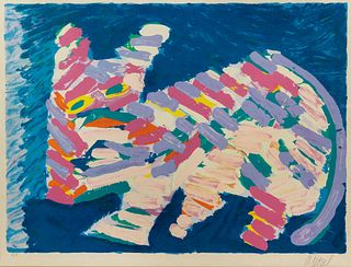 Karel Appel 'Resting Cat' Color Lithograph 1978 Signed
