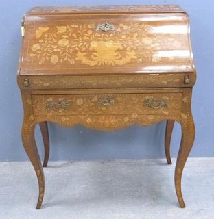 19th century  Dutch floral marquetry inlaid ladies serpentine bureau , with a fitted interior above a drawer on cabriole legs
