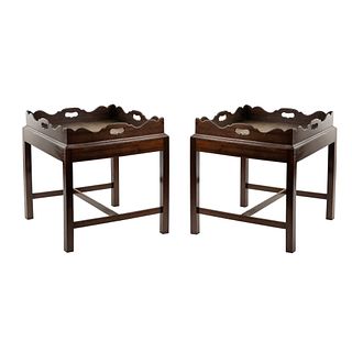 (2) Mahogany English Style Butler Tray Side Tables