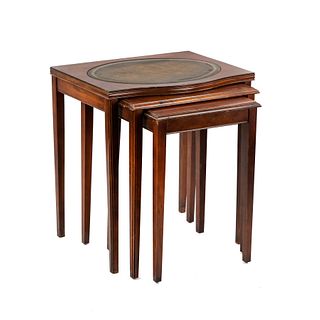 (3) Set of English Leather Oval Top Nesting Tables