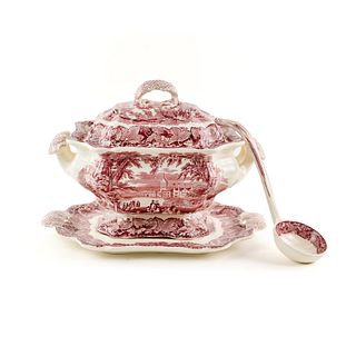 Mason's England Vista Pink Bedford Tureen Spoon and Plate