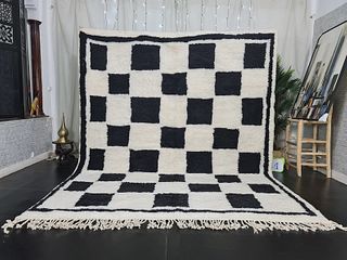Authentic Soft Black & White Chess Rug