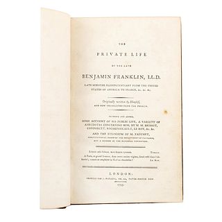 The Private Life of the Late Benjamin Franklin First Ed 1793