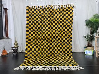 Lovely Authentic Yellow & Black Chess Rug