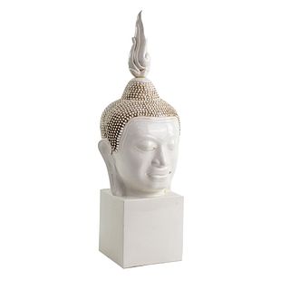 Chapman Italy 33" White Ceramic Buddha Head on Pedestal