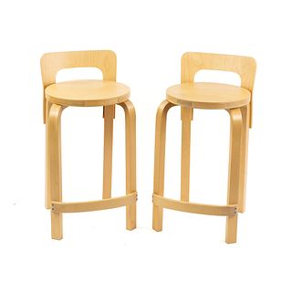 (2) Pair Alvar Aalto Birch K65 High Chair Stools for Artek
