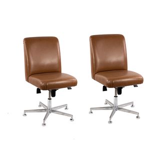 (2) Pair of Italian Leather and Chrome Swivel Chairs