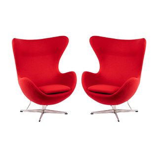 (2) Pair of Arne Jacobsen Style Red Egg Chairs