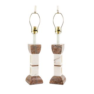 (2) Italian Red Red and White Marble Table Lamps