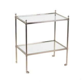 Maison Jansen Style Nickel Plated and Glass Bar Cart