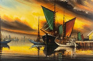 Richard Friis Ship Scene O/C Painting Signed