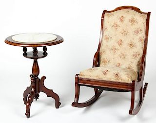 Empire Style Suite of Rocker and Marble Top Tea Table