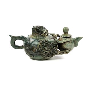 Chinese Shang Style Hardstone Double Chamber Dragon Teapot