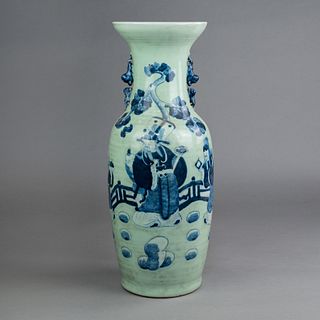 Chinese Qing Dynasty Celadon Glazed Figure Story Vase