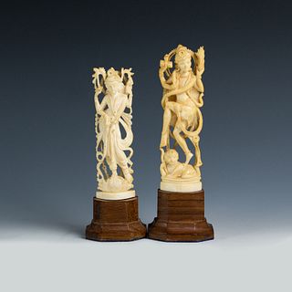 (2) Pair of Carved Ivory Indian Figures incl Lackshmi