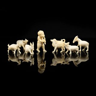 (7) Set of Ivory Carved Figurines and Animals