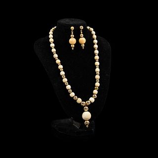 (2) Pair of Ivory and Brass Beaded Necklace and Earrings