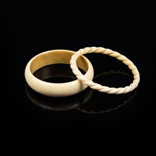 (2) Pair of Carved Ivory Bangle Bracelets