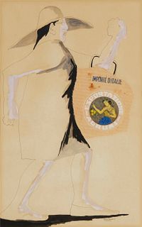 Benny Andrews, (1930-2006), "Shopper," 1971, Mixed media and collage on paper, Sheet: 18" H x 12-12.25" W