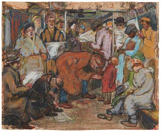 Edward T. Deutsch, (1901-1981), "Subway - N.Y. City", Conte crayon, oil pastel, and pencil on paper, Image/Sheet: 7.75 " H x 9.5" W