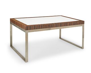 An Italian modern steel and macassar table Circa 1970s-80s 29" H x 60" W x 36" D