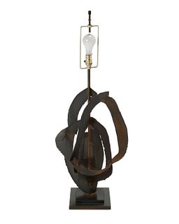 A Richard Barr for Laurel brutalist steel table lamp Circa 1960s-70s 39" H x 15" W x 10" D