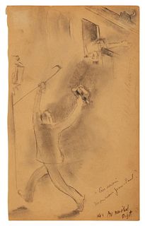 Edwin Dickinson, (20th century), "Au Revoir Monsieur Jean Paul", Pencil on paper, Image/Sheet: 8.125" H x 5" W