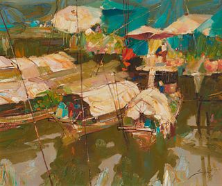 Sujarit Hirankul, (1946-1982), "Siam," 1979, Oil on canvas, 24" H x 28" W
