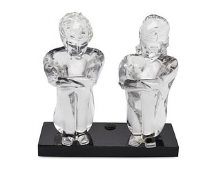 Loredano Rosin, (1936-1992), Two Seated Figures, Murano glass, 12.25" H x 12" W x 5" D