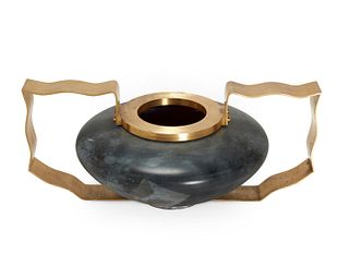 Gino Cendese, (1907-1973), Centerpiece Vessel, mid-20th century, Glass with bronze mounts, 12" H x 27.5" L x 19" D