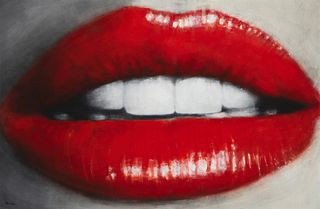 Elise Remender, (20th Century), "Red Lips", Oil on board, 36" H x 54" W