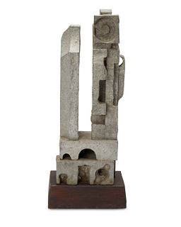 David Oliver Green, Jr., (1908-2000), "Dual Monument," 20th century, Cast aluminum on wood base, 18" H x 6" W x 4" D