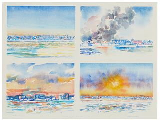 Fred Mitchell, (1923-2013), "Harbor Voyage," 1979, Watercolor on paper, Sight: 11.625" H x 15.5" W