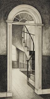 Lowell Nesbitt, (1933-1993), Spiral staircase in a house, 1966, Graphite on paper, Image/Sheet: 59.25" H x 30.125" W
