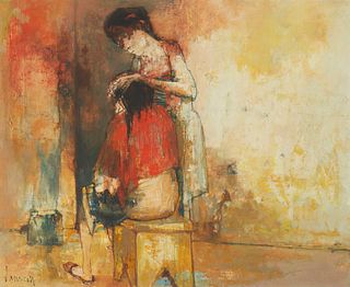 Jean Jansem, (1920-2013), "La Coiffure", Oil on canvas, 23.5" H x 28.5" W