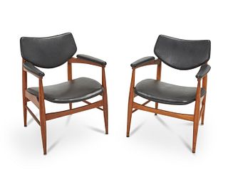 A pair of modern Thonet teak lounge chairs Mid-20th century Each: 31" H x 23" W x 23" D