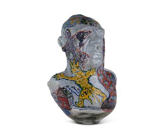 Erwin Eisch, (1927-2022), Picasso Head - Sunlight, 1992, Molded glass and paint, 20.75" H x 13" W x 10" D
