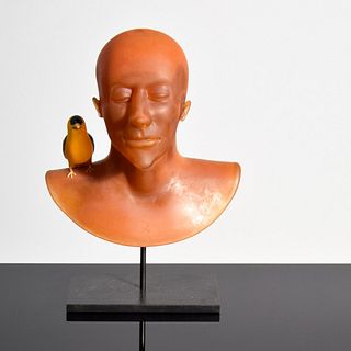 Ross Richmond Glass Bust & Bird / Sculpture