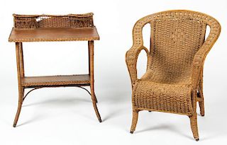 2 pc Victorian Era Bamboo and Rattan Suite