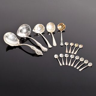 5 Sterling Silver Ladles & 12 Salt Spoons, Gorham, Reed & Barton, Baker-Manchester Mfg. Co., International Silver Co., Towle â€¦