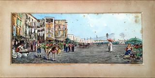 Panoramic Old Town Scene by illegible artist