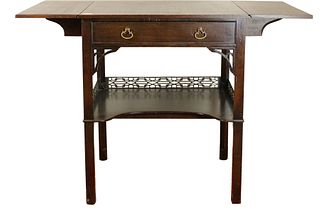 CHINESE CHIPPENDALE STYLE MAHOGANY WOOD SINGLE DRAWER SIDE TABLE