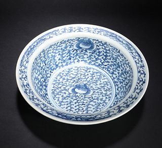 BLUE&WHITE GLAZE DISH WITH FLORAL PATTERN