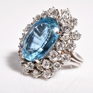 White Gold, Aquamarine & Diamond Ring