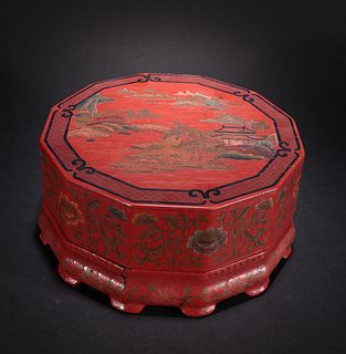 RED LACQUER WITH PATTERN BOX