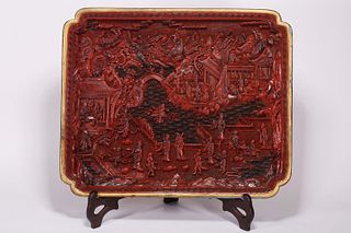 RED LACQUER WITH PATTERN DISH